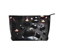 Black Mystery Heart Stone Zipper Closure Corduroy Makeup Bag Multifunctional Organizer 22x7x17cm for Travel Camping Vacation Fitness