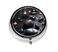 Black Mystery Heart Stone3 Compartment Pillbox, A Portable Medicine Box That Holds Vitamins,#Medications, Fish Oil and Supplements.