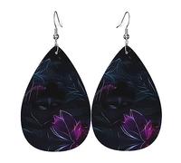 Black mystery Pattern leather earrings | Water drop-shaped printed earrings, suitable for daily/party/dating scenes
