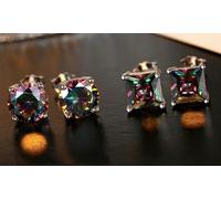 Black Mystic Rainbow Stud Earrings: Square