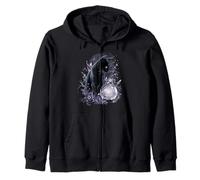 Black Mystical Cat Fortune Telling Teller Magical Aesthetic Zip Hoodie