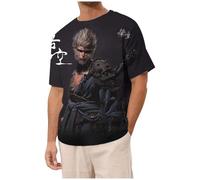 Black Myth Monkey Silhouette T-Shirt for Men UK Crew Neck Short Sleeved Summer Tops Wukong Printed 3D Men's Epic Hero Tshirt The Monkey King T-Shirt Halloween Clothes