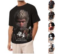 Black Myth Monkey Silhouette T-Shirt for Men UK Crew Neck Short Sleeved Summer Tops Wukong Printed 3D Men's Epic Hero Tshirt The Monkey King T-Shirt Halloween Clothes