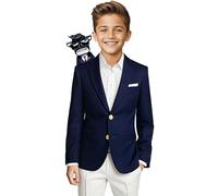 Black n Bianco Boys' Golden Age Slim Fit Blazer Jacket with Brass Buttons Presented by The Black Ring Pirates - blue - 16
