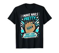 Black Nail Tech Salon Leopard African American Women Blue T-Shirt