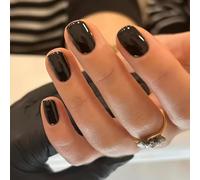 Black Nails - 32PCS Short Press On Nails in 16 Sizes, False Nails for Halloween Women Girls Nail Art Accessories