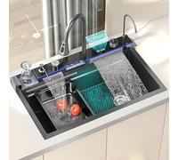 Black Nano 304 Stainless Steel Kitchen Sink - 75x45x22CM Single Bowl Waterfall Design Modern Style Easy to Clean Perfect for Home & Commercial Use