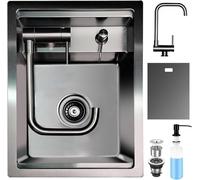 Black Nano Mini Bar/Cafe/Balcony Concealed Sink With Up And Down Faucet For Small RV Kitchen, Workstation Undermount Stainless Steel (Color : Black,