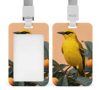 Black-naped Oriole on Loquat Id Badge Holder with Breakaway Lanyard Abs Plastic Name Tag Holder Vertical Clear Front Window Push Slide Card Protector Gift for NurseTeacher Office Staff & Event