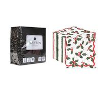 Black Napkins 100pk & Christmas Holly Napkins 100pk Disposable Eco-Friendly Party Tableware Bundle