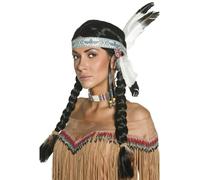 Black Native Indian Wig Plaits Adult Womens Smiffys Fancy Dress Wig New