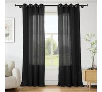 Black Natural Linen ains with Tieback - 72" W x 108" L | Light Filtering Drapes, Grommet Top, Burlap Look, Ideal for Bedroom & Living Room Privacy