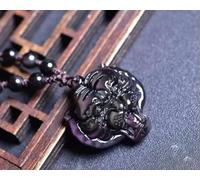 Black Natural Rainbow Obsidian Carved Tiger Pendant+ Beads Necklace-Black
