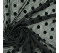 Black/Navy Blue 1cm Flocked Spot Polka Dot Power Mesh Net Stretch Dress Fabric (1 Metre, Black 2774)