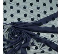Black/Navy Blue 1cm Flocked Spot Polka Dot Power Mesh Net Stretch Dress Fabric (1 Metre, Navy Blue 2773)