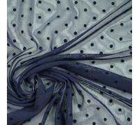 Black/Navy Blue 3mm Flocked Spot Polka Dot Power Mesh Net Stretch Dress Fabric (1 Metre, Navy Blue 2771)