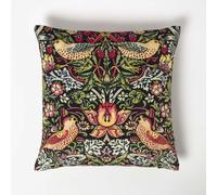 HOMESCAPES William Morris Cushion Black Velvet Strawberry Thief Design with Cushion Insert 45 x 45 cm Decorative Art Nouveau Throw Pillow for Sofa or Bed