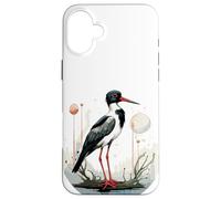 Black necked Stilt Bird Geometric Patten Art,Cute Necked Sti Case for iPhone 16 Plus
