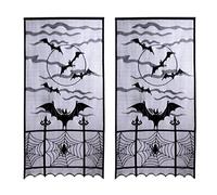 Black Net Curtains For Windows, Halloween Door Decorations, 2pcs Black Lace Halloween Window Curtains, Halloween Door Decorations,Spider Web Bats Door Curtain Panel Decor for Spooky