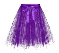 Black Net Skirt Frilly Skirt Belly Dancing 2025 Women's Tulle Tutu Skirt 3 Layered Dance Running Elastic Tutu Skirts Well Frilly Skirt (Purple, L)