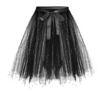 Black Net Skirt Frilly Skirt Belly Dancing 2025 Women's Tulle Tutu Skirt 3 Layered Dance Running Elastic Tutu Skirts Well Frilly Skirt (Black, S)