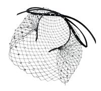 Black Net Veil Headpiece, Adjustable Headband with Rhinestones for Bride, Vintage Party Occasion, Black Veil Headband for Women, Wedding