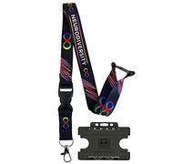 Black Neurodiversity Awareness Lanyard with Detachable Clip & Safety Breakaway & Black Horizontal ID Card Holder