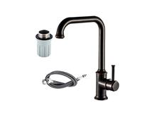 (Black) NEWRAIN Kitchen Sink Taps Mixer Solid Brass Monobloc Single Lever 360 Swivel Spout Kitchen Sink Basin Mixer Tap,with Flexible Hoses and Fittings,Black