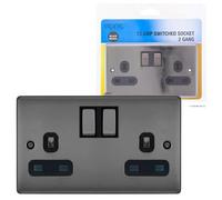 Black Nickel 13amp Socket Double Switch - Usb Plug 2 Gang Power Electric Wall Power | Usb Charger Socket Suitables For Homes, Home Offices And Offices, Laptops, Phones