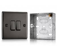 Black Nickel 2 Gang Light Switch with 25mm Single Metal Back Box - Sl urable and Easy to Install (2 Gang 2 Way, Screwed) Modern Home Wall Fitting