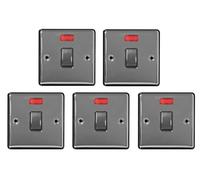 Black Nickel 20A Double Pole Switch with Neon Indicator | 1 Gang Heavy Duty Appliance Isolator | Screwed Faceplate Power Control Wall Switch | Modern High Load Fitting (5)