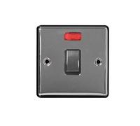 Black Nickel 20A Double Pole Switch with Neon Indicator | 1 Gang Heavy Duty Appliance Isolator | Screwed Faceplate Power Control Wall Switch | Modern High Load Fitting (1)