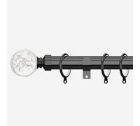 Black Nickel 28mm Glass Bubbles Fixed Length Metal Curtain Pole 290Cm