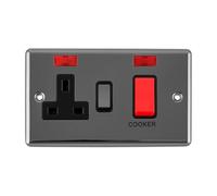 Black Nickel 45A Cooker Control Unit with 13A Socket & Neon Indicator | 2 Gang Double Pole Switch | Heavy Duty Kitchen Appliance Isolator | Screwed Faceplate Wall Fitting (1)