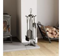 (Black & Nickel) Buxton 5pc Fireplace Companion Tool Set Heavy Duty