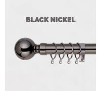 (Black Nickel - Plain Ball, 120-210 cm (48" - 83" In)) Extendable Heavy Metal Curtain Pole 28mm Eyelet Rail With Rings Fittings Finials