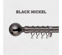 (Black Nickel - Plain Ball, 160-300 cm (63" -118" In)) Extendable Metal Curtain Poles 28mm With Rings Finials Fittings & Brackets