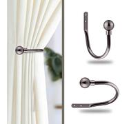 (Black Nickel - Plain Ball, Hold Backs Pair) Extendable Heavy Plain Ball Metal Curtain Pole 28mm Eyelet Rail With Rings Fittings Finials
