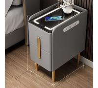 Black Nightstand with Charging Station Modern Side Table end Table with Wireless Charging Station Night Stand with LED Lights Bedside Table with 2 Drawers for Bedroom, Living Room ( Color : C , Size :