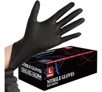Black Nitrile Disposable Gloves - 100 Pack, Extra Strong & Durable, Latex-Free, Powder-Free, Professional-Grade Examination Gloves for Medical, Cleaning, Food Prep & Multipurpose Use (100, LARGE)