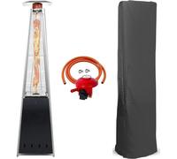 (Black, No Bluetooth Speaker) Patio Gas Heater Stainless Steel Pyramid Style