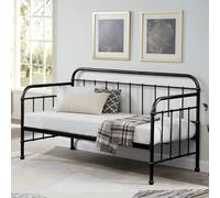(Black, No Trundle) Ickleford Industrial Living Room Bedroom Metal Day Bed Frame w Optional Guest Trundle