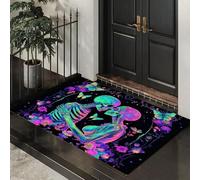 Black Non-Slip Washable Doormat for Indoor, Skeleton. Couple Kissing Non-slip Dirt Trapper, 50x70 cm Water Absorbent Floor Mat,Soft Beauty Skull Butterfly Doormats for front door, Entryway, Pets