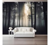 Black Non-Woven Photo Wallpaper 150 x 105 cm（WxH, Artistic Feel Dawn Forest Mist Patterned Mural Wallpaper - Wall Mural for Living Room Bedroom Nursery Lounge Office Decoration