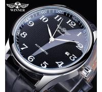 (black, None) Winner Black Date Automatic Watch Leather Band Business Sports Watches Top Brand Luxury Men's Fashion Casual Mechanical Clock