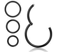 Black Nose Ring Hoop, 3 PCS Surgical Stainless Steel Cartilage Earrings, 8mm 10mm 12mm Cartilage Tragus Helix Earring Hoop,Nose Rings Septum Conch Piercings Jewellery For Women Men