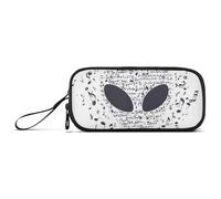 Black Note Aliens Nylon Large Zippered Pencil Bag Large Capacity Pencil Case Organizer Stationery Organizer for School Men