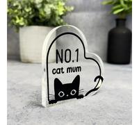 Black Number 1 Cat Lover Mum Cat Lover Heart Plaque Keepsake Gift - Small Gifts For Him For Her, Present, Acrylic Plaque, Unqiue Gift, Ornament, Décor, Plaque, trinket, Keepsake Gift