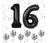 Black Number 16 Balloons, Self-Inflating, 40 Inch for 16th Birthday Decor | 61st/16th gifts, Giant Helium Foil Number Balloons, for Wedding, Anniversary, 61st & 16th birthday decorations for Men/Women