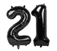 Black Number 21 Balloon 40 Inch, 21st Birthday Party Decorations for Children, Giant 21 Foil Balloon for Party Supplies